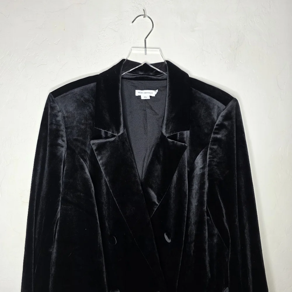 Good American Exec Double-breasted Velvet Mini Dress In Black Tuxedo dress 2X - Picture 3 of 11